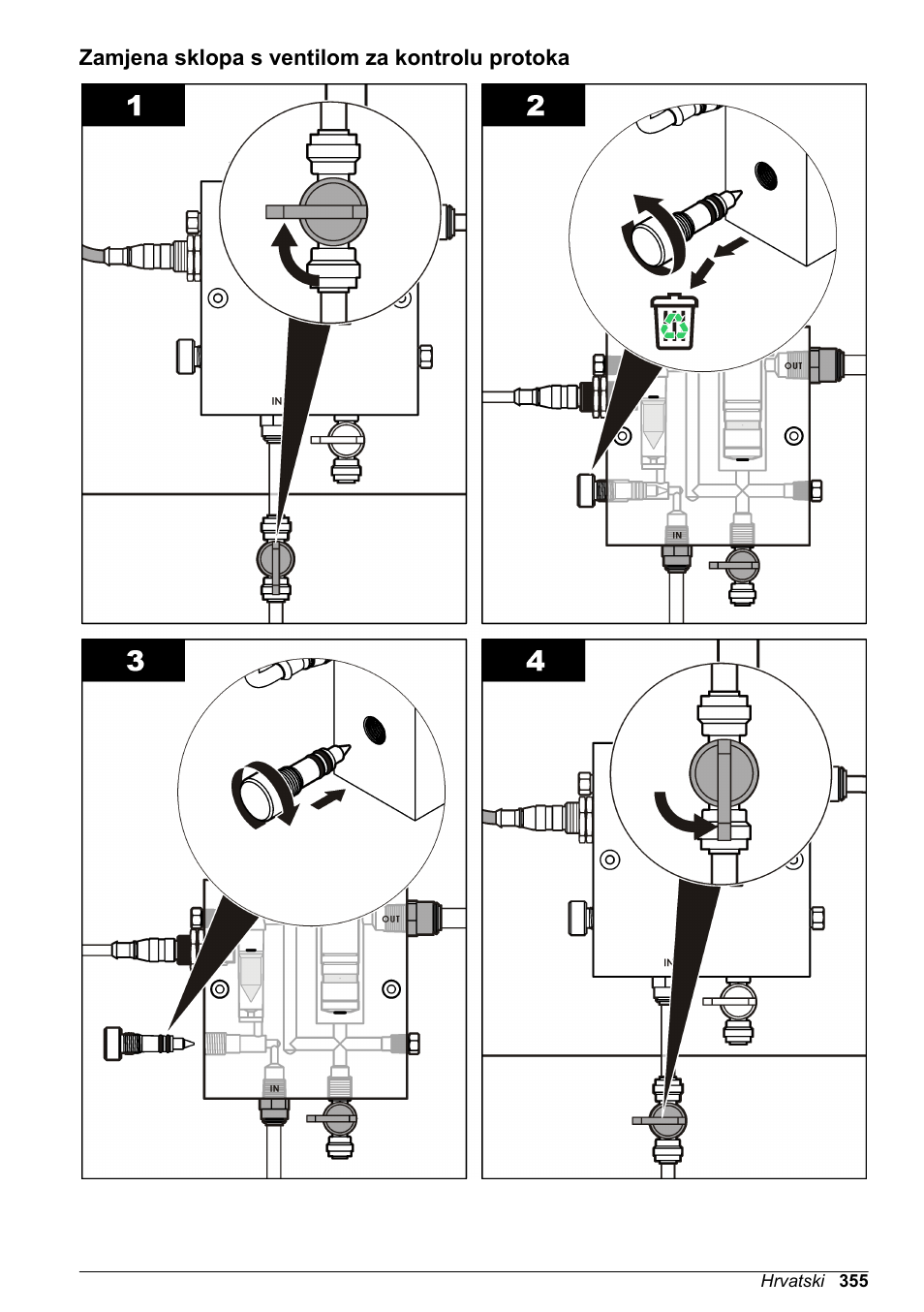 Zamjena sklopa s ventilom za kontrolu protoka | Hach-Lange CLT10 sc User Manual | Page 355 / 382