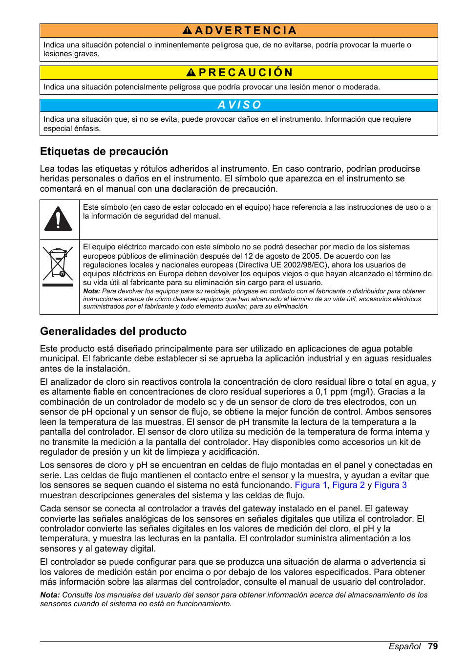 Etiquetas de precaución, Generalidades del producto | Hach-Lange CLT10 sc User Manual | Page 79 / 382