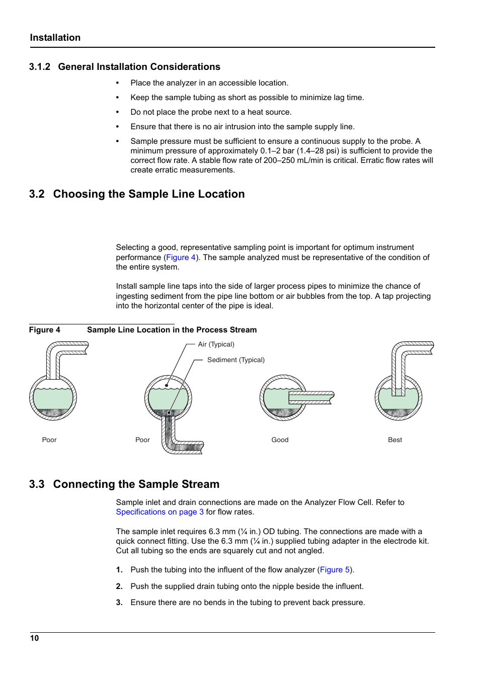 2 general installation considerations, For sample, 2 choosing the sample line location | 3 connecting the sample stream | Hach-Lange 9187 sc User Manual | Page 12 / 50
