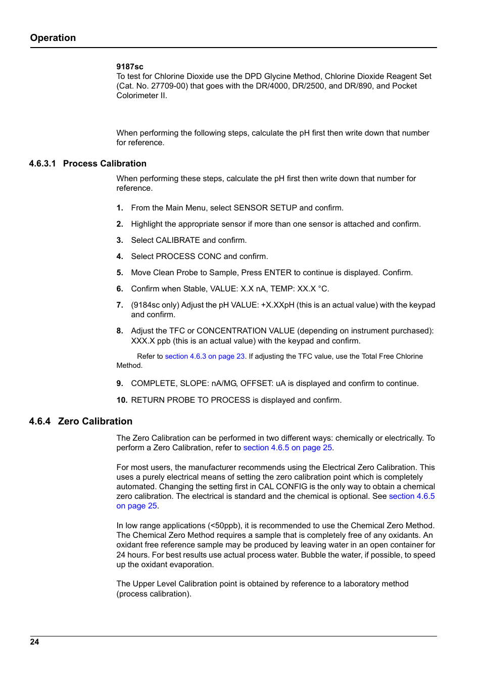 1 process calibration, 4 zero calibration, Operation | Hach-Lange 9187 sc User Manual | Page 26 / 50