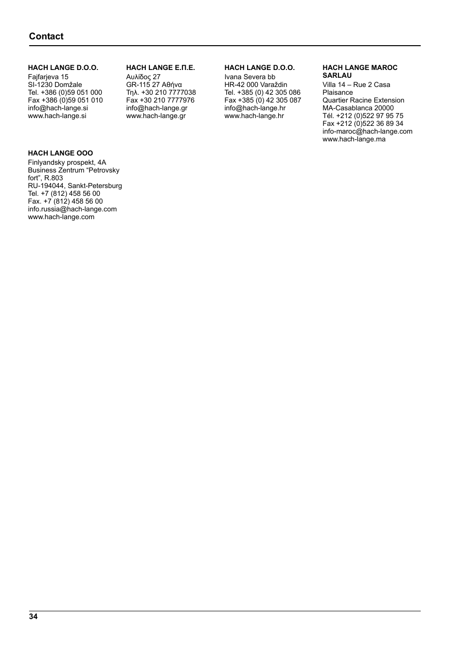 Contact | Hach-Lange 9187 sc User Manual | Page 36 / 50