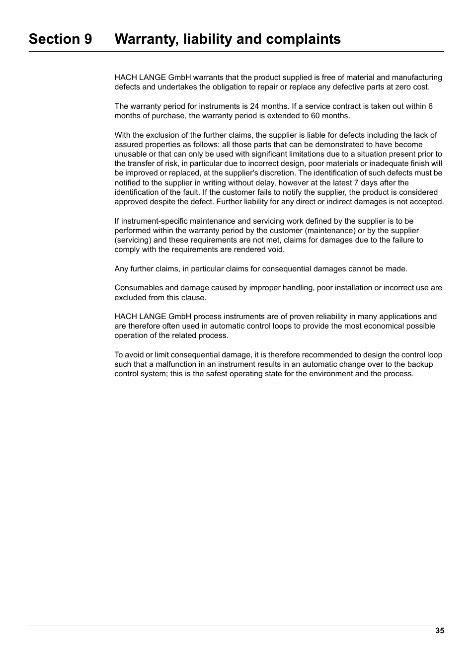 Section 9 warranty, liability and complaints | Hach-Lange 9187 sc User Manual | Page 37 / 50