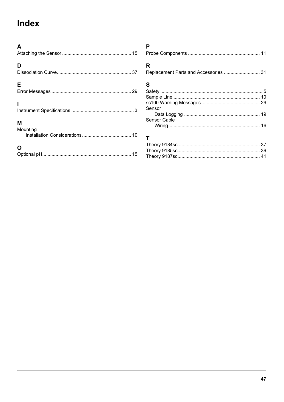 Index | Hach-Lange 9187 sc User Manual | Page 49 / 50