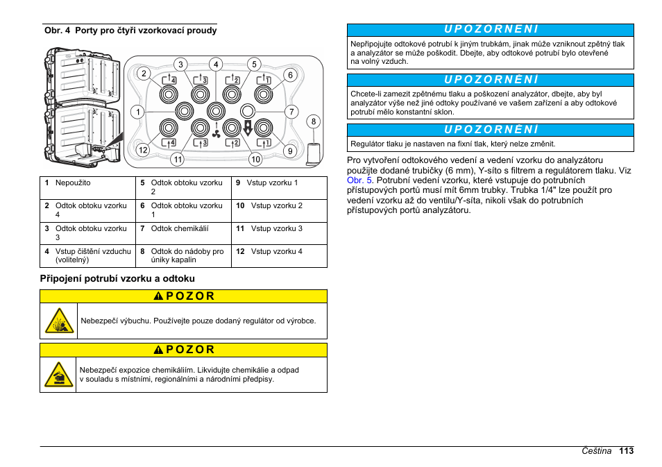 Připojení potrubí vzorku a odtoku | Hach-Lange POLYMETRON 9611 sc Installation User Manual | Page 113 / 398