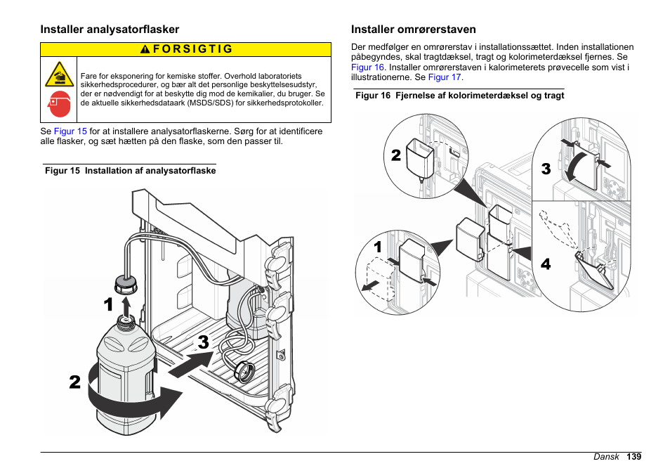 Installer analysatorflasker, Installer omrørerstaven | Hach-Lange POLYMETRON 9611 sc Installation User Manual | Page 139 / 398