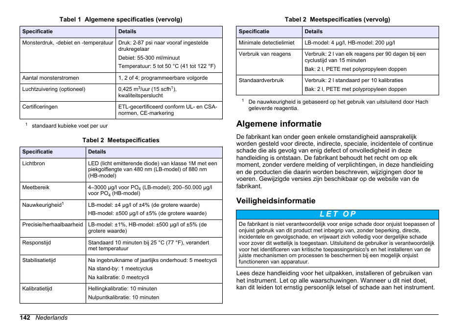 Algemene informatie, Veiligheidsinformatie | Hach-Lange POLYMETRON 9611 sc Installation User Manual | Page 142 / 398