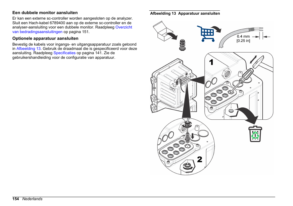 Een dubbele monitor aansluiten, Optionele apparatuur aansluiten | Hach-Lange POLYMETRON 9611 sc Installation User Manual | Page 154 / 398