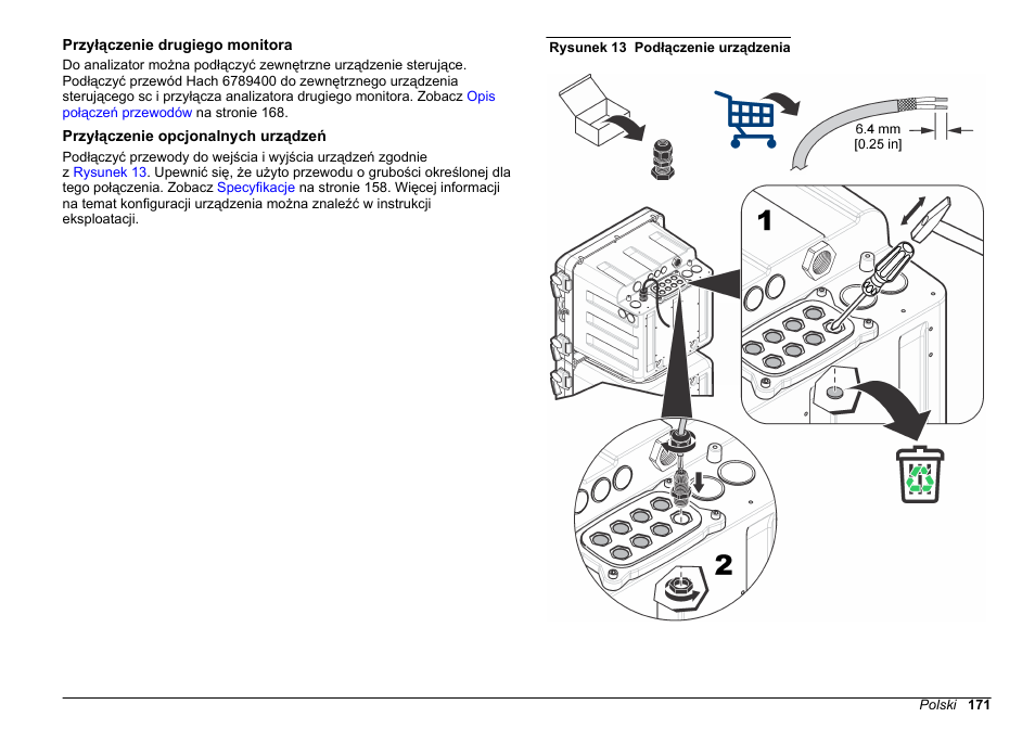 Przyłączenie drugiego monitora, Przyłączenie opcjonalnych urządzeń | Hach-Lange POLYMETRON 9611 sc Installation User Manual | Page 171 / 398