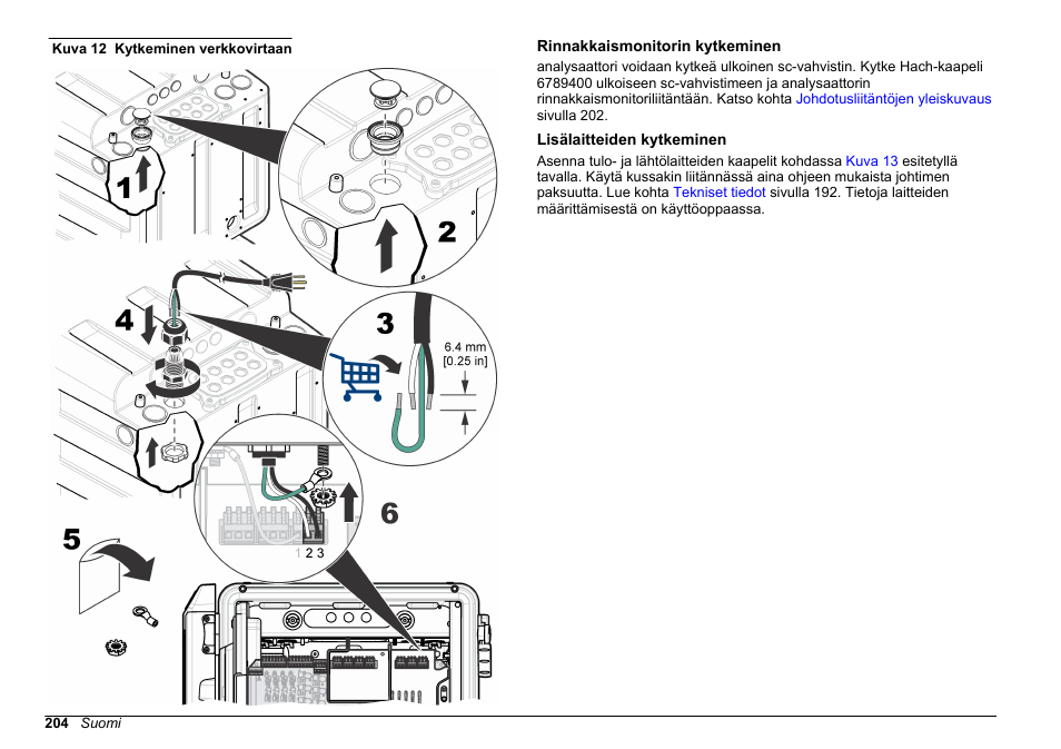 Rinnakkaismonitorin kytkeminen, Lisälaitteiden kytkeminen, Kuva 12 | Hach-Lange POLYMETRON 9611 sc Installation User Manual | Page 204 / 398