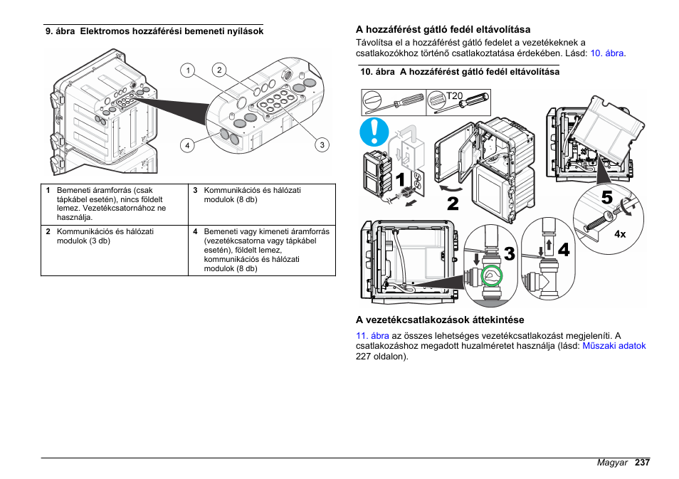 A hozzáférést gátló fedél eltávolítása, A vezetékcsatlakozások áttekintése | Hach-Lange POLYMETRON 9611 sc Installation User Manual | Page 237 / 398