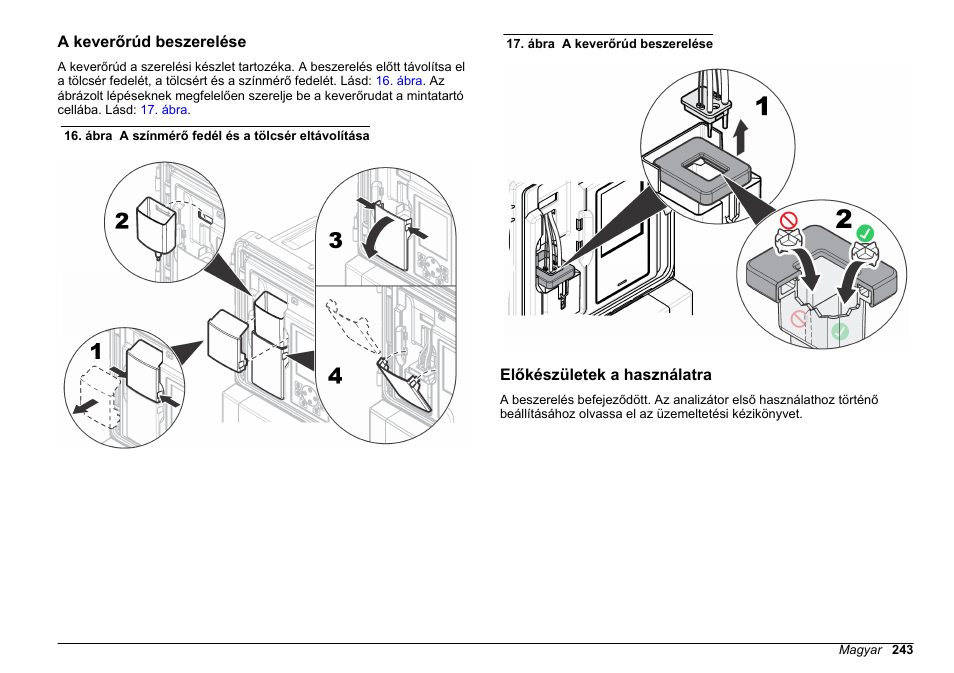 A keverőrúd beszerelése, Előkészületek a használatra | Hach-Lange POLYMETRON 9611 sc Installation User Manual | Page 243 / 398