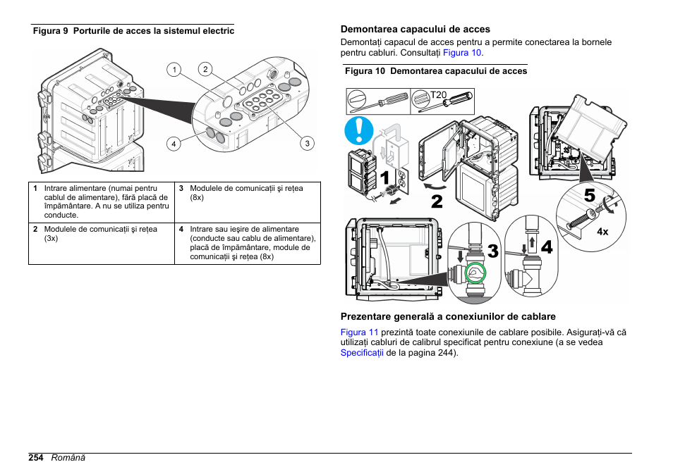 Demontarea capacului de acces, Prezentare generală a conexiunilor de cablare | Hach-Lange POLYMETRON 9611 sc Installation User Manual | Page 254 / 398