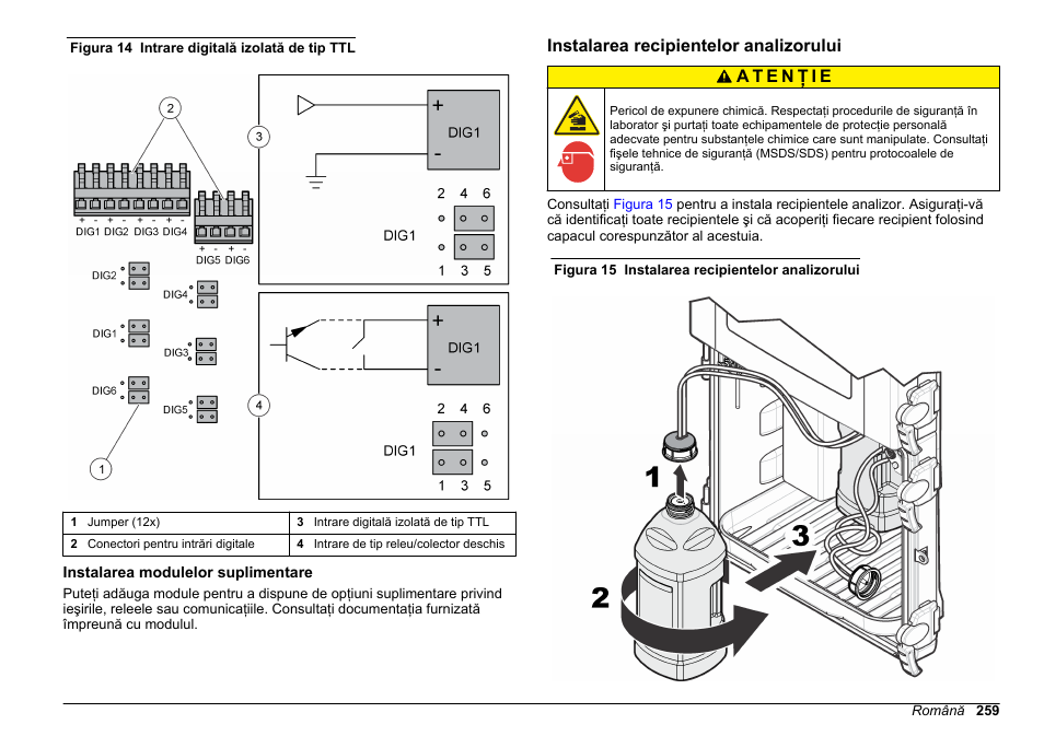 Instalarea modulelor suplimentare, Instalarea recipientelor analizorului, Figura 14 | Hach-Lange POLYMETRON 9611 sc Installation User Manual | Page 259 / 398