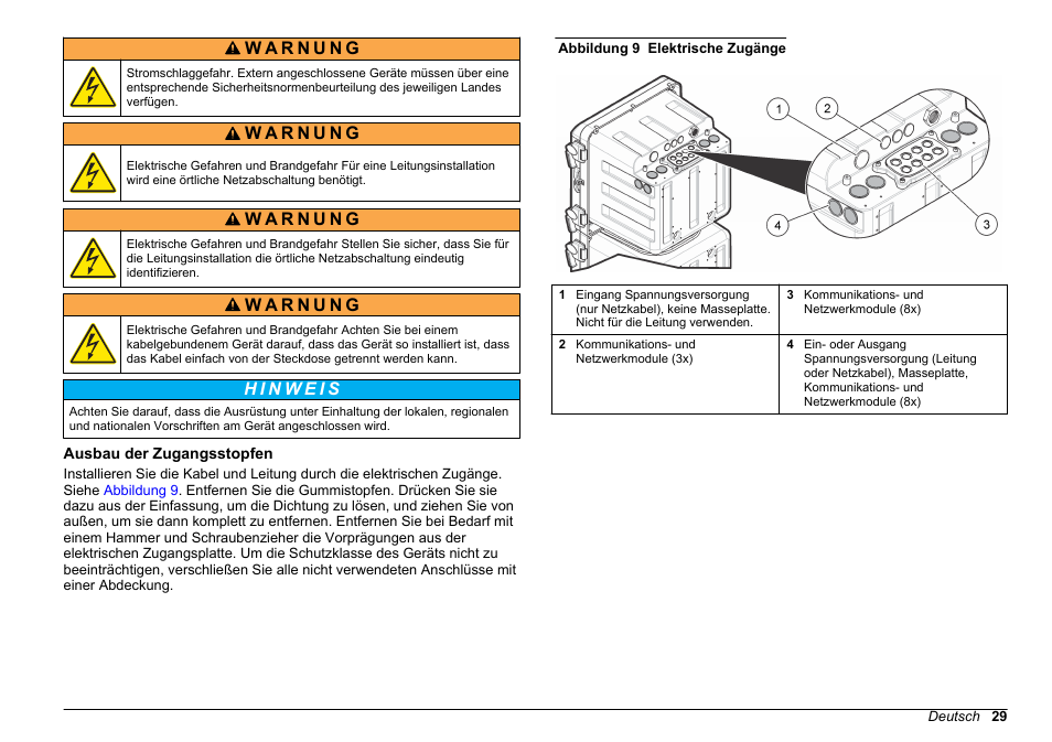 Ausbau der zugangsstopfen | Hach-Lange POLYMETRON 9611 sc Installation User Manual | Page 29 / 398