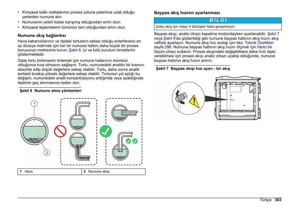Numune akış bağlantısı, Baypas akış hızının ayarlanması | Hach-Lange POLYMETRON 9611 sc Installation User Manual | Page 303 / 398