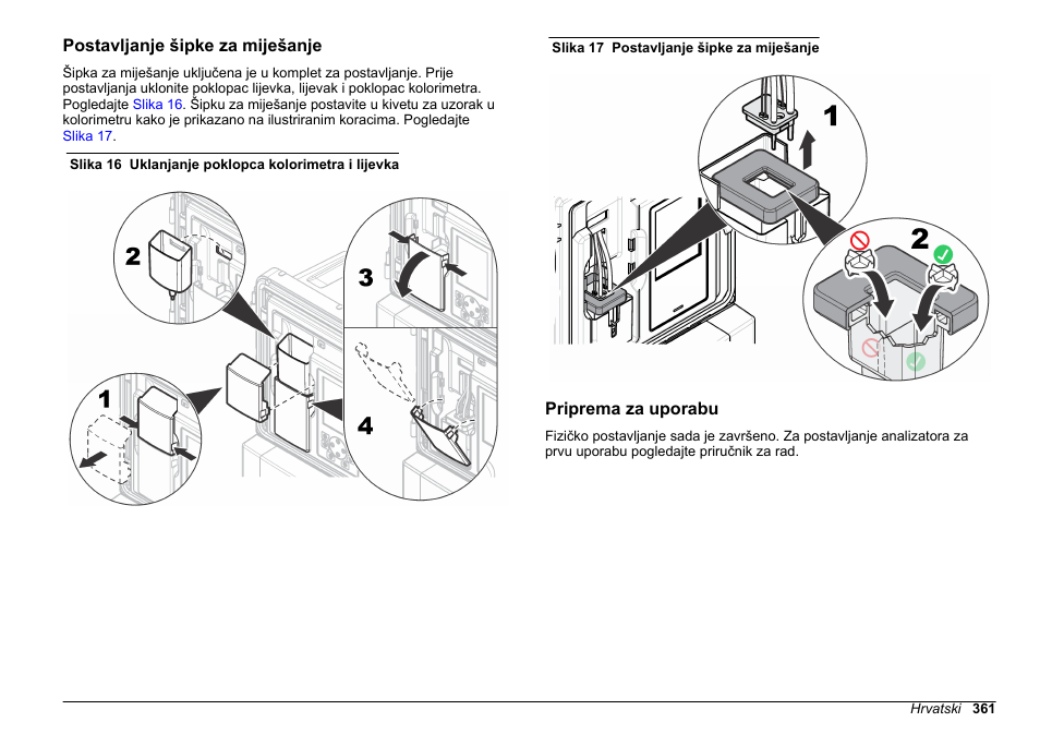 Postavljanje šipke za miješanje, Priprema za uporabu | Hach-Lange POLYMETRON 9611 sc Installation User Manual | Page 361 / 398