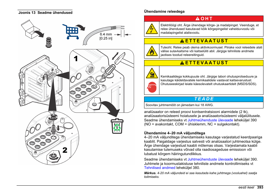 Ühendamine releedega, Ühendamine 4‍–‍20 ma väljunditega, Joonis 13 | O h t | Hach-Lange POLYMETRON 9611 sc Installation User Manual | Page 393 / 398