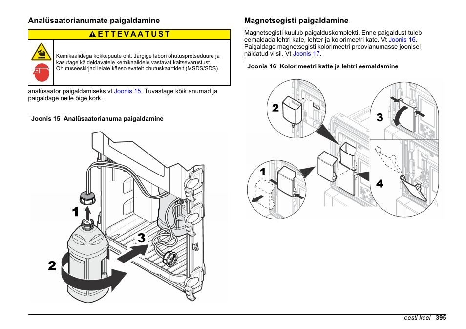 Analüsaatorianumate paigaldamine, Magnetsegisti paigaldamine | Hach-Lange POLYMETRON 9611 sc Installation User Manual | Page 395 / 398