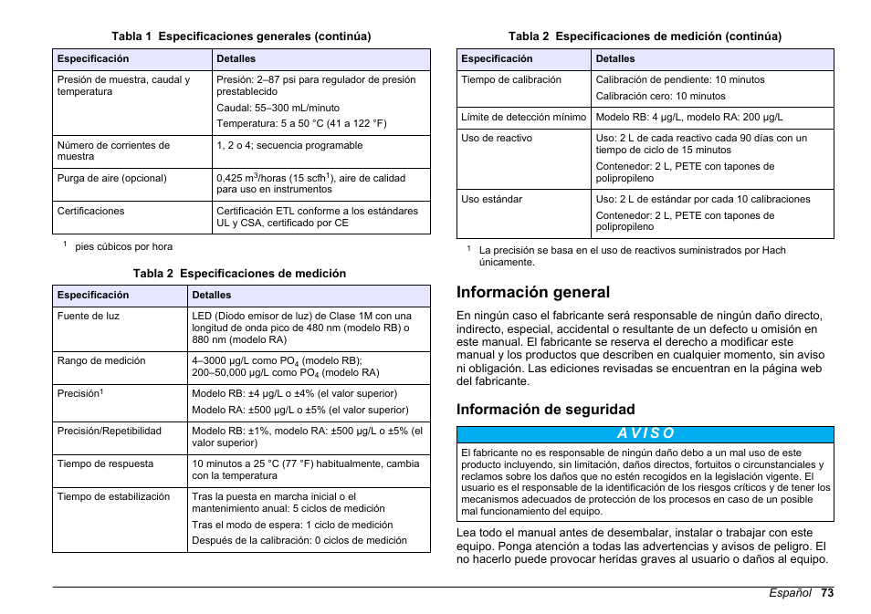Información general, Información de seguridad | Hach-Lange POLYMETRON 9611 sc Installation User Manual | Page 73 / 398