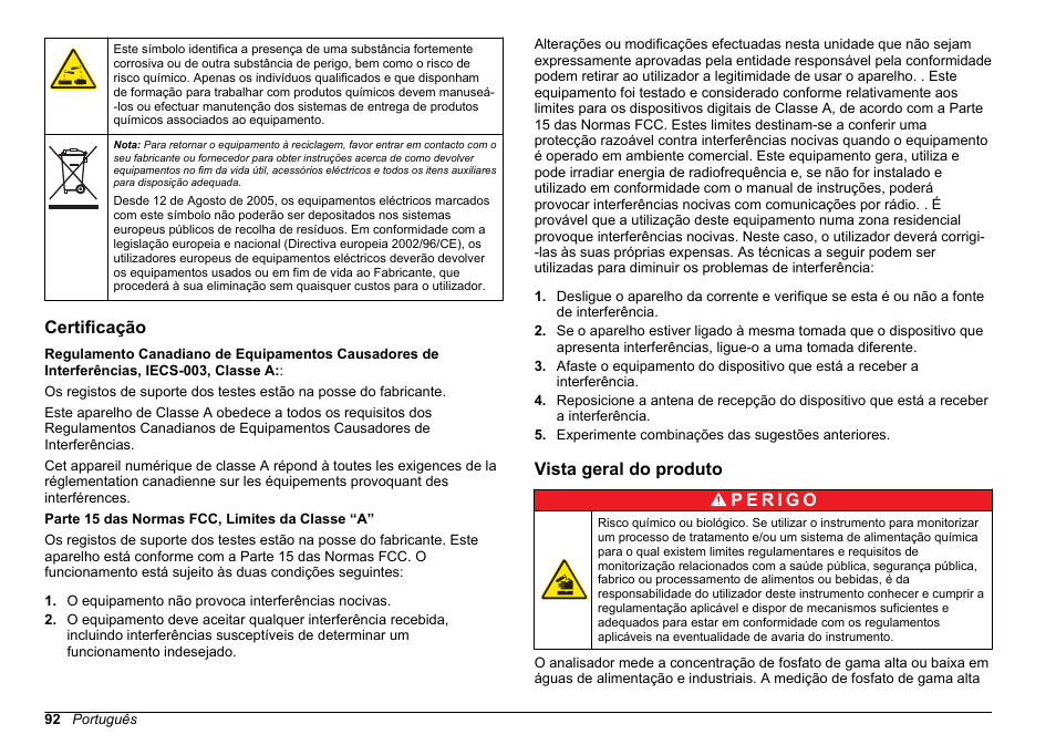 Certificação, Vista geral do produto | Hach-Lange POLYMETRON 9611 sc Installation User Manual | Page 92 / 398