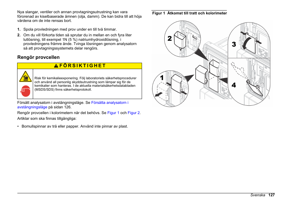 Rengör provcellen, Rengör, Provcellen | På sidan 127 | Hach-Lange POLYMETRON 9611 sc Maintenance and Troubleshooting User Manual | Page 127 / 286