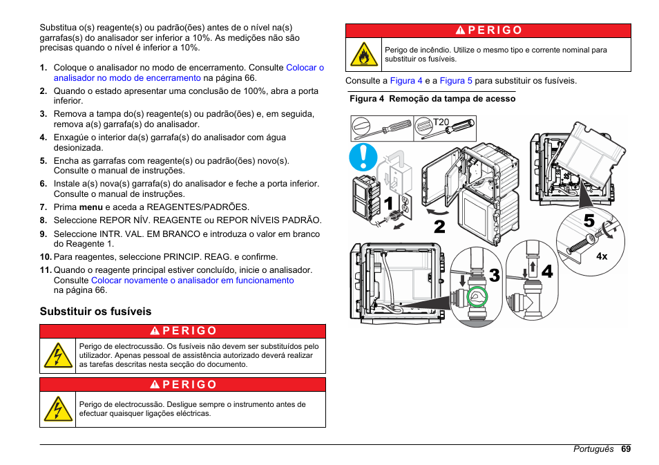 Substituir os fusíveis | Hach-Lange POLYMETRON 9611 sc Maintenance and Troubleshooting User Manual | Page 69 / 286
