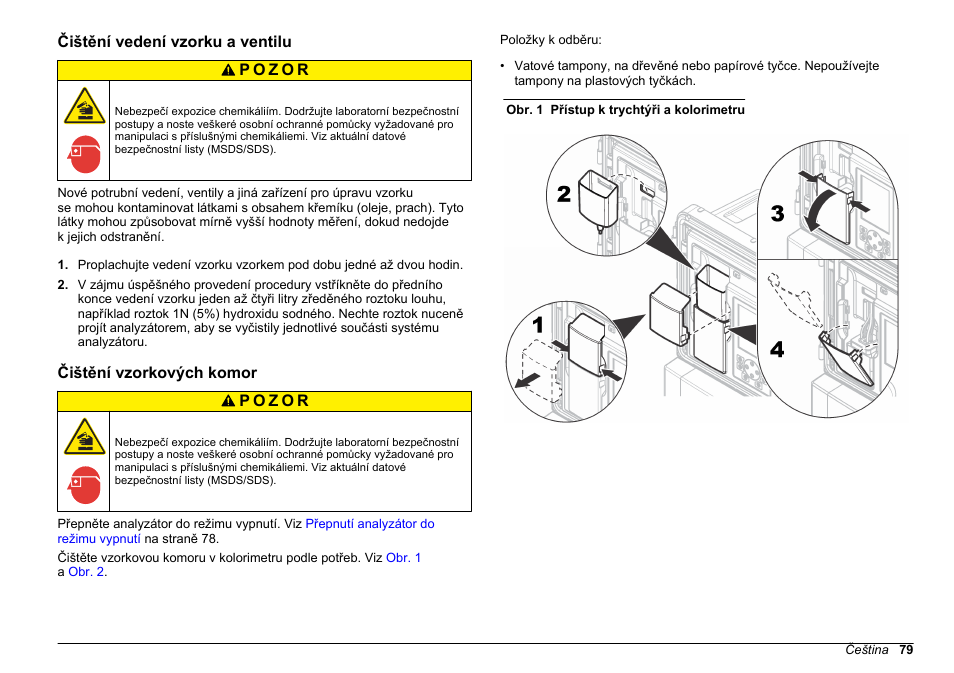 Čištění vedení vzorku a ventilu, Čištění vzorkových komor, Čištění | Vzorkových komor | Hach-Lange POLYMETRON 9611 sc Maintenance and Troubleshooting User Manual | Page 79 / 286