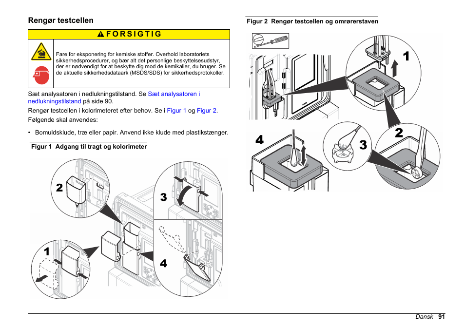 Rengør testcellen, Rengør, Testcellen | Hach-Lange POLYMETRON 9611 sc Maintenance and Troubleshooting User Manual | Page 91 / 286