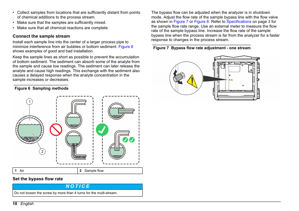 Connect the sample stream, Set the bypass flow rate | Hach-Lange HACH 5500 sc Installation User Manual | Page 10 / 408