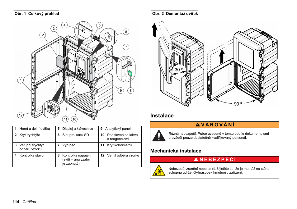 Instalace, Mechanická instalace, Na straně 114 | Obr. 1, Přístup snadno odmontovat. viz, Obr. 2 | Hach-Lange HACH 5500 sc Installation User Manual | Page 114 / 408