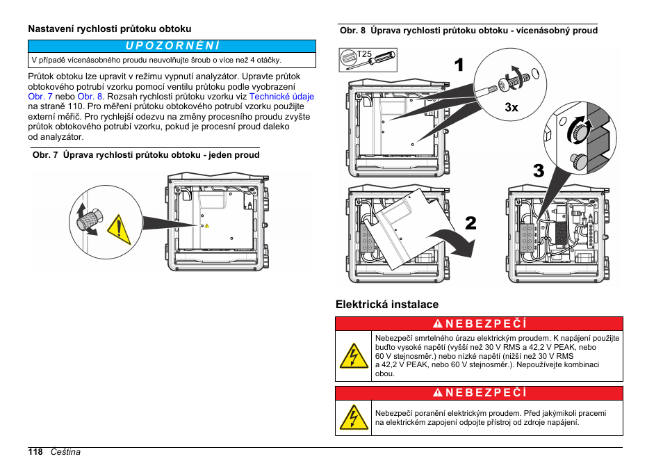 Nastavení rychlosti průtoku obtoku, Elektrická instalace | Hach-Lange HACH 5500 sc Installation User Manual | Page 118 / 408