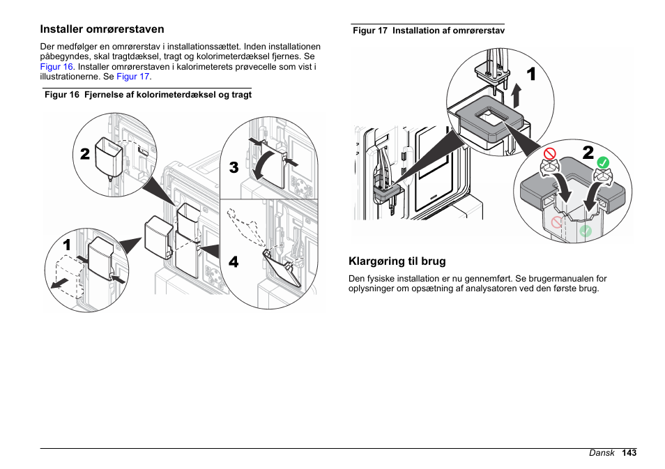 Installer omrørerstaven, Klargøring til brug | Hach-Lange HACH 5500 sc Installation User Manual | Page 143 / 408