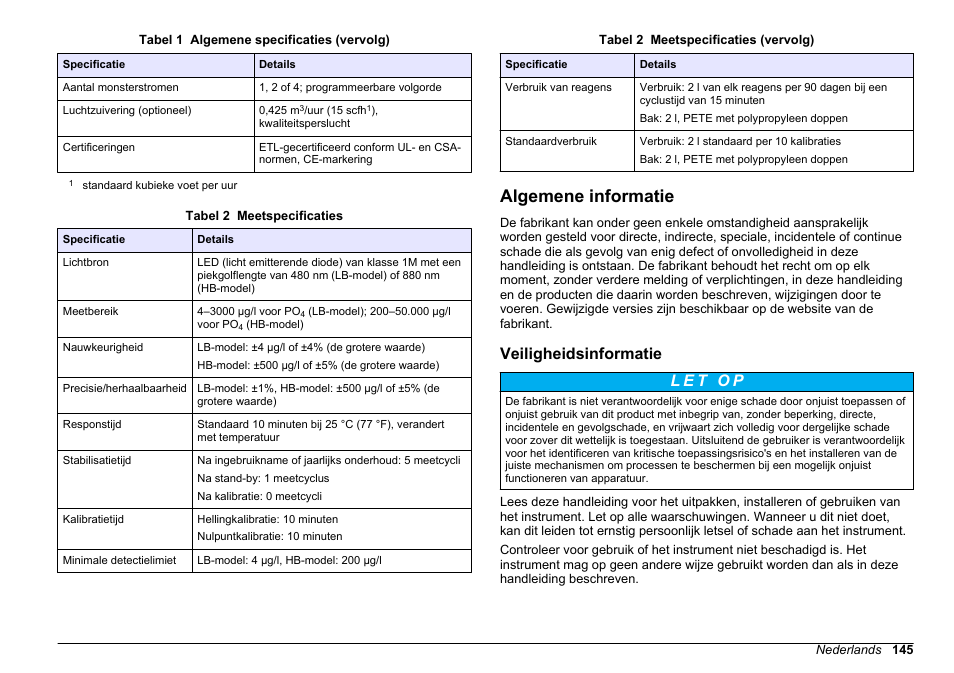 Algemene informatie, Veiligheidsinformatie | Hach-Lange HACH 5500 sc Installation User Manual | Page 145 / 408