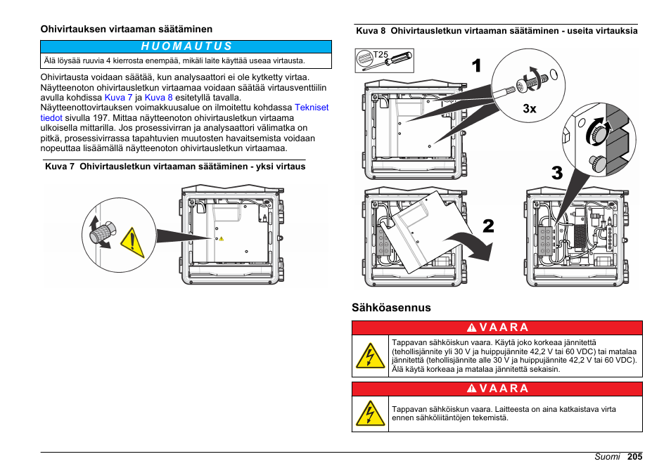 Ohivirtauksen virtaaman säätäminen, Sähköasennus | Hach-Lange HACH 5500 sc Installation User Manual | Page 205 / 408