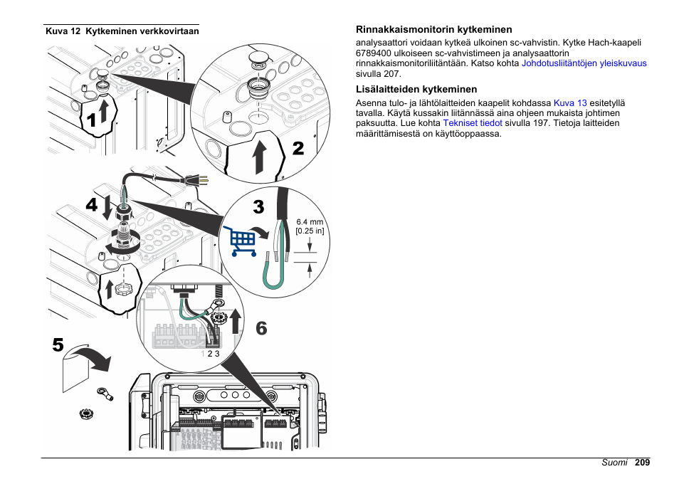 Rinnakkaismonitorin kytkeminen, Lisälaitteiden kytkeminen, Kuva 12 | Hach-Lange HACH 5500 sc Installation User Manual | Page 209 / 408