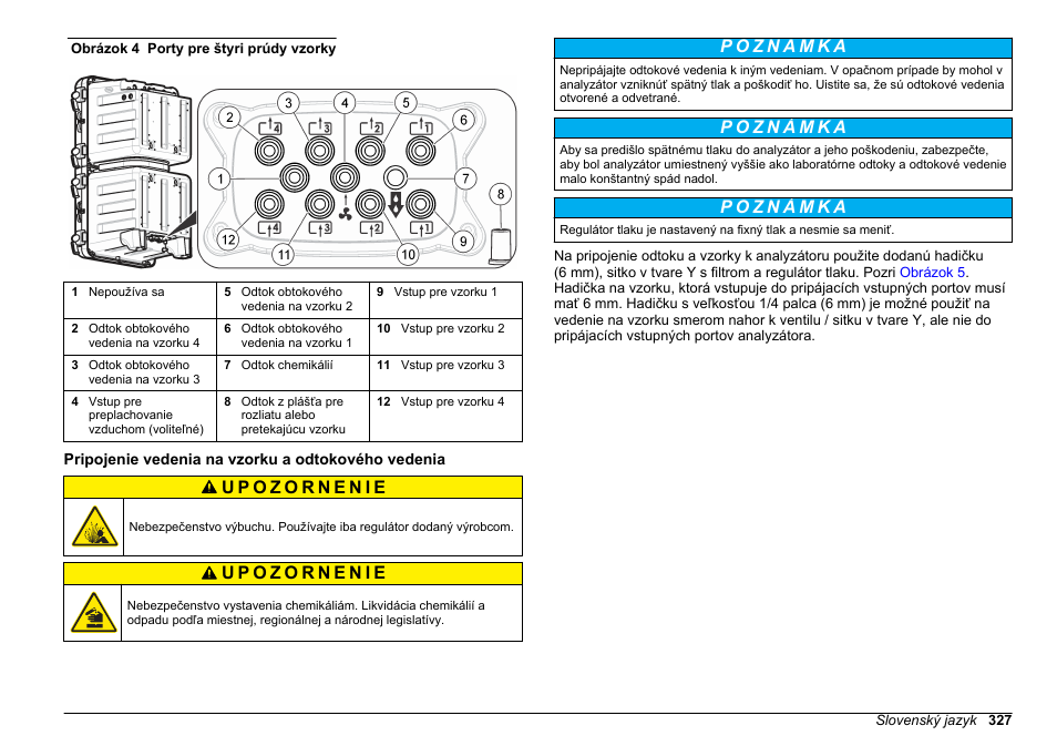 Pripojenie vedenia na vzorku a odtokového vedenia, Alebo, Obrázok 4 | Hach-Lange HACH 5500 sc Installation User Manual | Page 327 / 408