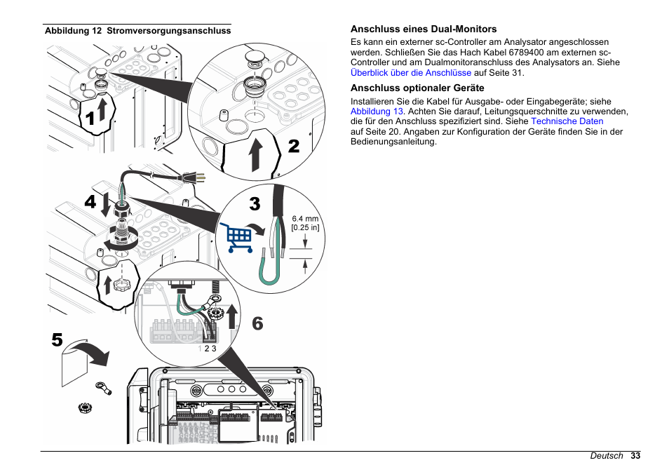 Anschluss eines dual-monitors, Anschluss optionaler geräte, Abbildung 12 | Hach-Lange HACH 5500 sc Installation User Manual | Page 33 / 408