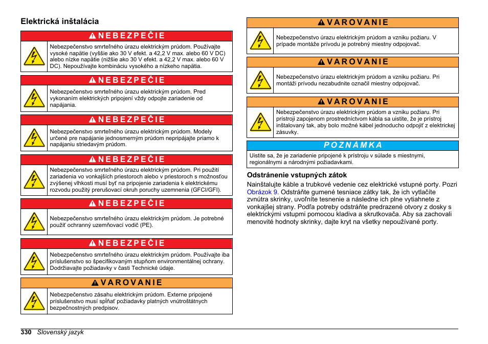 Elektrická inštalácia, Odstránenie vstupných zátok | Hach-Lange HACH 5500 sc Installation User Manual | Page 330 / 408