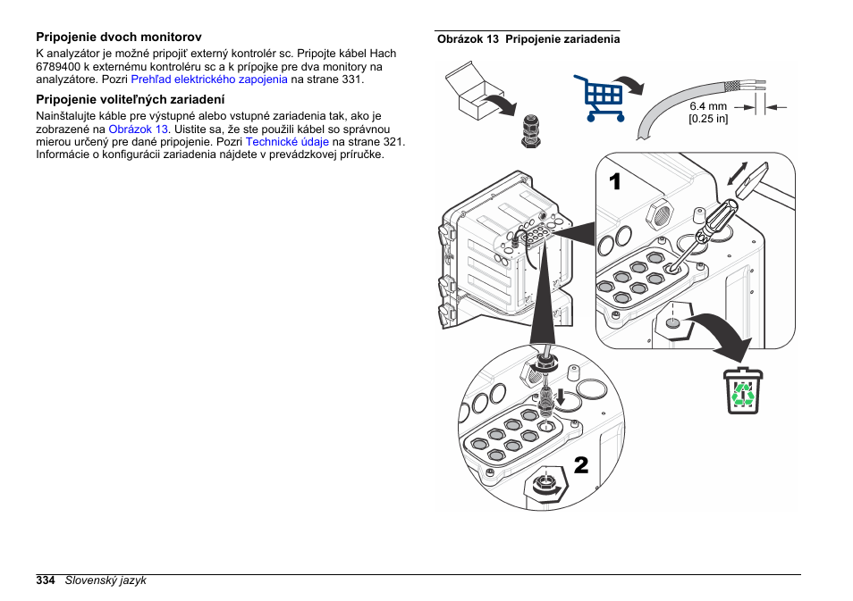 Pripojenie dvoch monitorov, Pripojenie voliteľných zariadení | Hach-Lange HACH 5500 sc Installation User Manual | Page 334 / 408