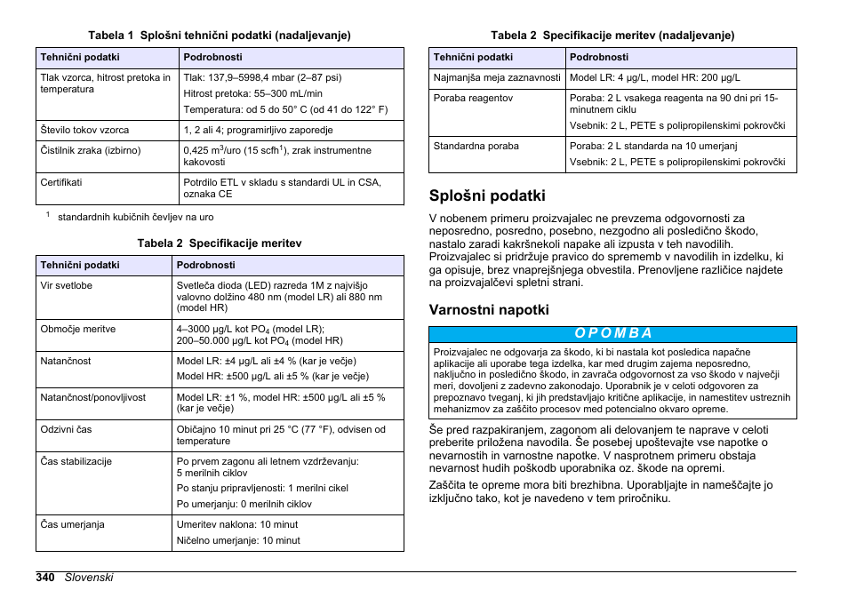 Splošni podatki, Varnostni napotki | Hach-Lange HACH 5500 sc Installation User Manual | Page 340 / 408