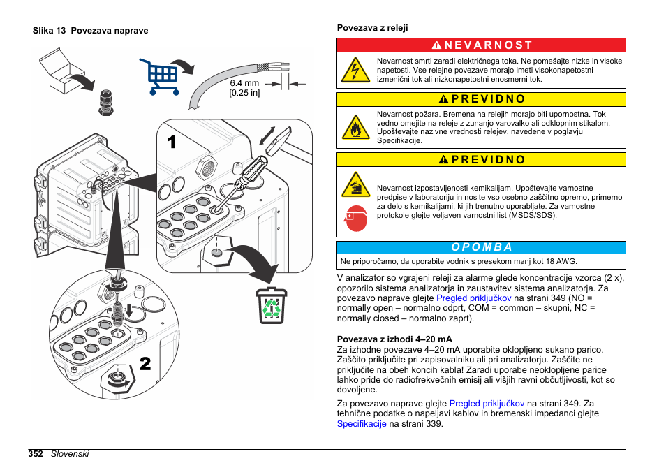 Povezava z releji, Povezava z izhodi 4‍–‍20 ma, Slika 13 | Hach-Lange HACH 5500 sc Installation User Manual | Page 352 / 408