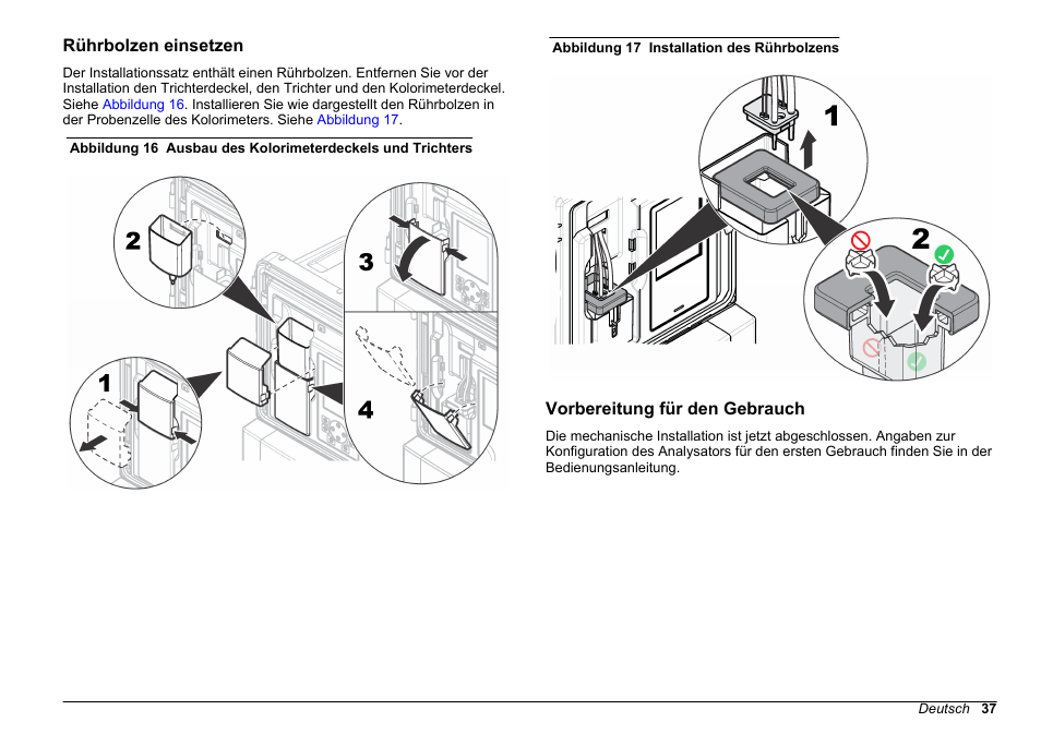 Rührbolzen einsetzen, Vorbereitung für den gebrauch | Hach-Lange HACH 5500 sc Installation User Manual | Page 37 / 408