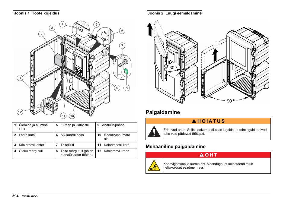 Paigaldamine, Mehaaniline paigaldamine, Leheküljel | Mehaaniline paigaldamine o h t | Hach-Lange HACH 5500 sc Installation User Manual | Page 394 / 408