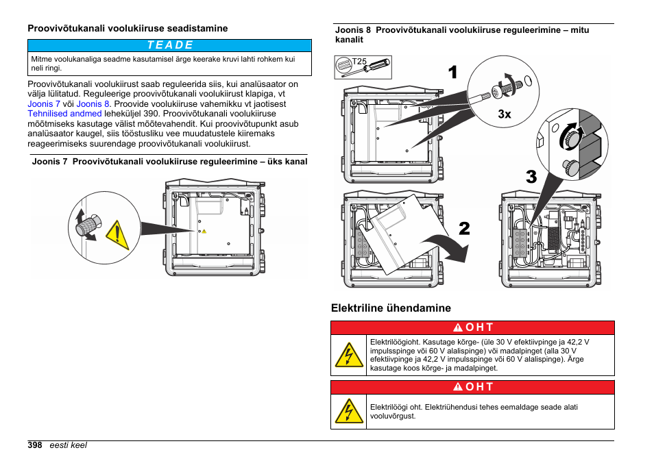 Proovivõtukanali voolukiiruse seadistamine, Elektriline ühendamine | Hach-Lange HACH 5500 sc Installation User Manual | Page 398 / 408