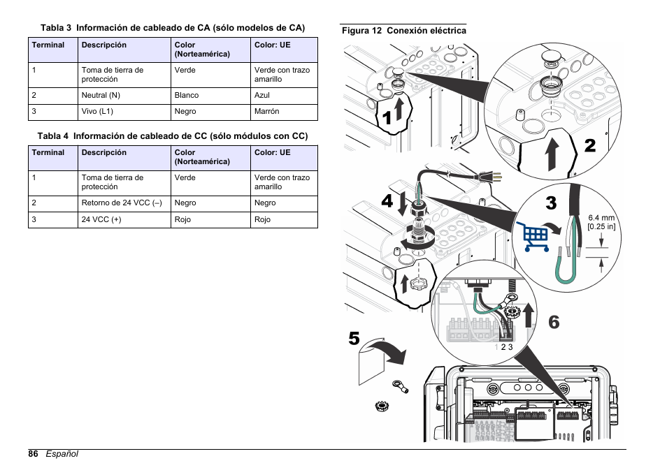 Instrumento, consulte la, Tabla 3, Tabla 4 | Y la, Figura 12 | Hach-Lange HACH 5500 sc Installation User Manual | Page 86 / 408