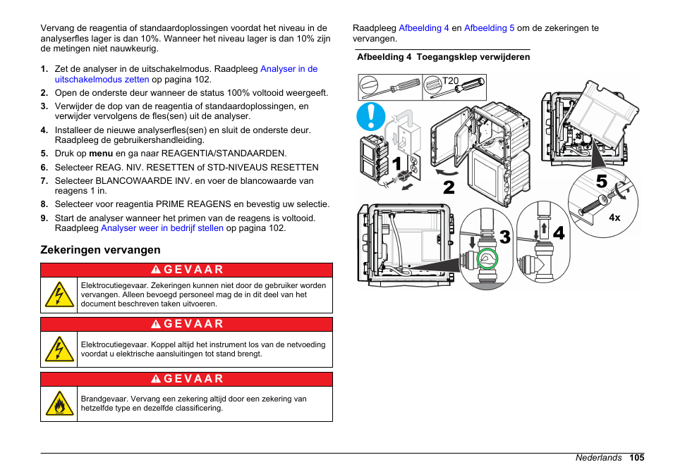 Zekeringen vervangen | Hach-Lange HACH 5500 sc Maintenance and Troubleshooting User Manual | Page 105 / 286