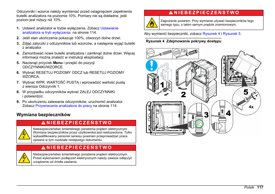 Wymiana bezpieczników | Hach-Lange HACH 5500 sc Maintenance and Troubleshooting User Manual | Page 117 / 286