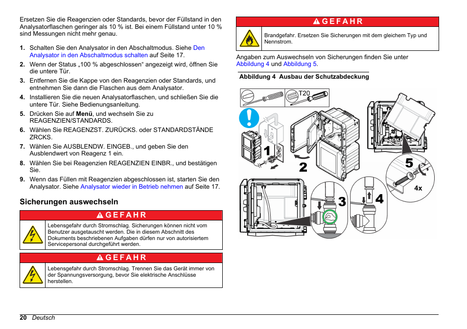 Sicherungen auswechseln | Hach-Lange HACH 5500 sc Maintenance and Troubleshooting User Manual | Page 20 / 286