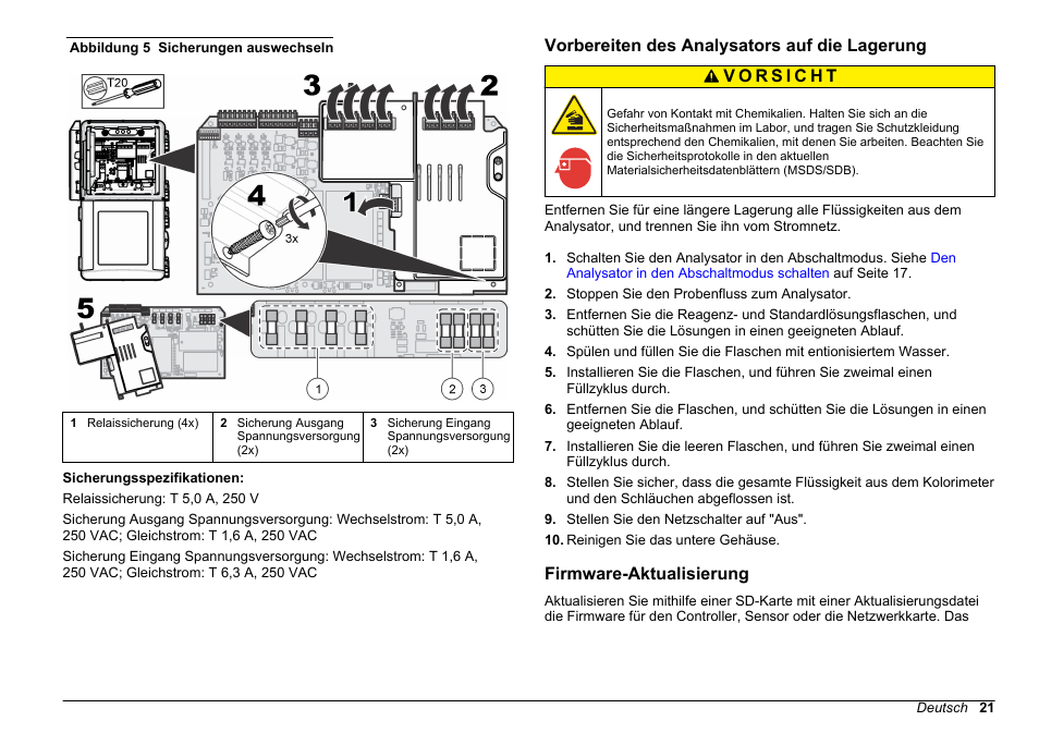 Vorbereiten des analysators auf die lagerung, Firmware-aktualisierung, Abbildung 5 | Hach-Lange HACH 5500 sc Maintenance and Troubleshooting User Manual | Page 21 / 286