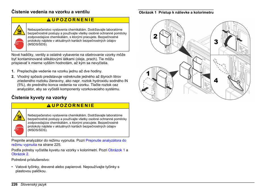 Čistenie vedenia na vzorku a ventilu, Čistenie kyvety na vzorky | Hach-Lange HACH 5500 sc Maintenance and Troubleshooting User Manual | Page 226 / 286